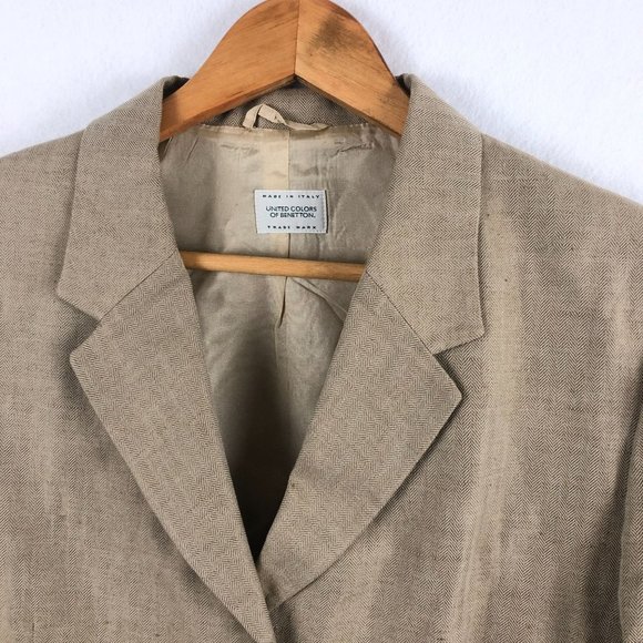United Colors of Benetton VTG Women's 44 (US 8) Brown Linen Blend Blazer Jacket - Picture 3 of 10